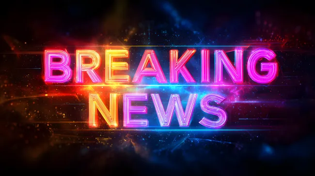 Dramatische Neon-Schlagzeile 'Breaking News'