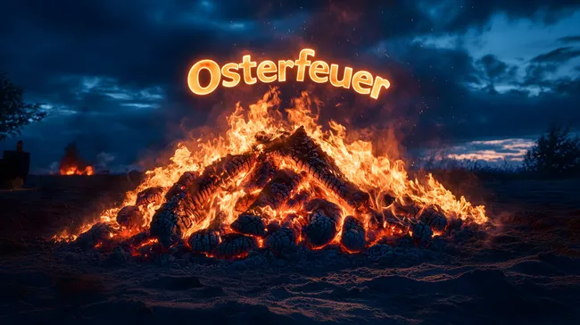 Dramatische Osterfeuer-Nacht mit Flammenschrift