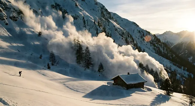 Dramatische Schneelandschaft mit stürmender Lawine