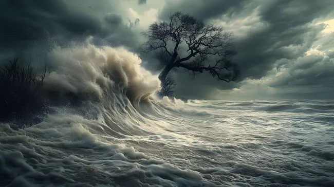 Dramatische Wellen am sturmgepeitschten Strand