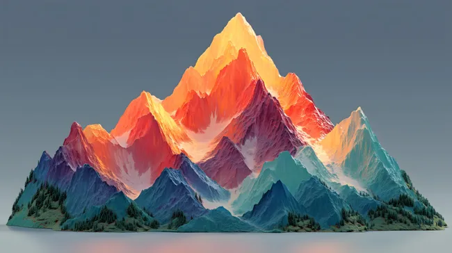 Dramatischer Bergkristall-Landschaftsblick bei Sonnenuntergang