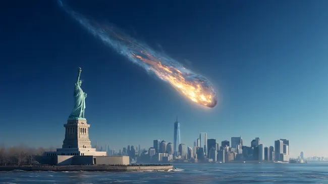 Dramatischer Meteoritensturz über New York Skyline