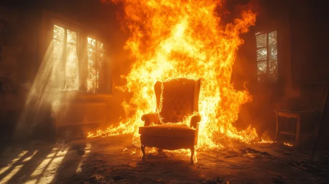 Dramatisches Feuer in verlassenem Interieur