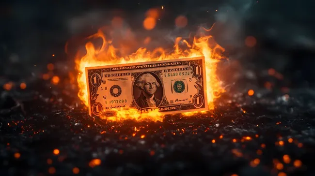 Dramatisches Flammen-Dollar-Bild für Wirtschaftsthemen
