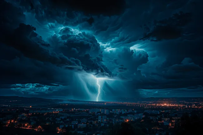 Dramatisches Gewitter über einer Großstadt