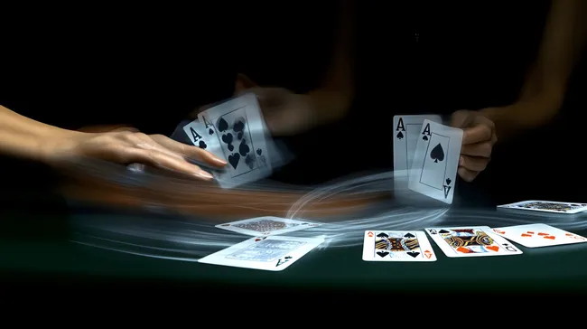 Dramatisches Pokerspiel mit Kartenwurf in Nahaufnahme