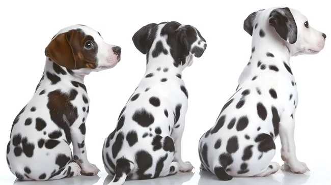 Drei Dalmatiner-Welpen mit punktiertem Fell