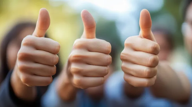 Drei Daumen hoch als Zustimmungszeichen