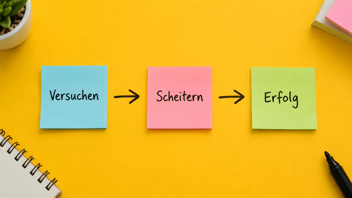 Drei Haftnotizen zeigen den Weg zum Erfolg