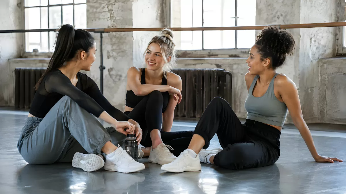 Drei junge Frauen entspannen nach dem Training
