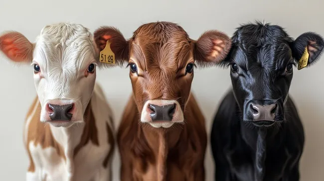 Drei Rinderkalber in verschiedenen Farben