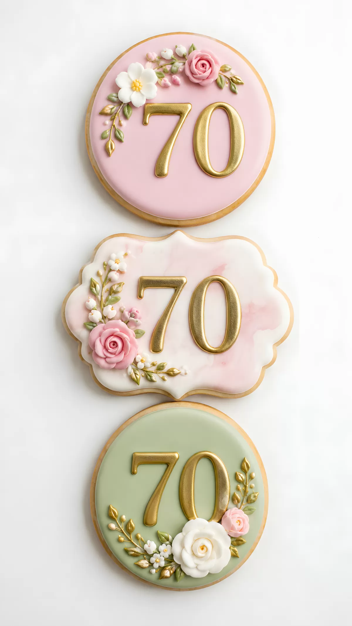 Drei verzierte Geburtstagskekse zum 70. Jubiläum