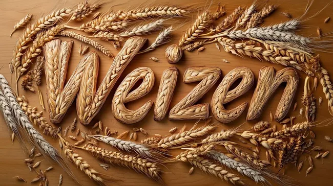 Dreidimensionale Weizen-Kalligraphie auf Holzoberfläche