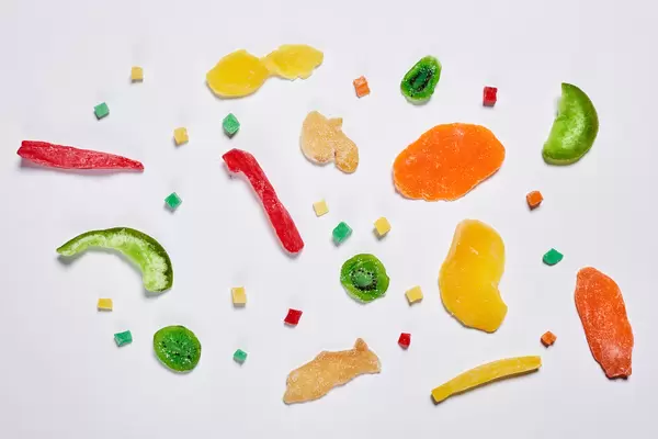 Dried fruits mix on white background
