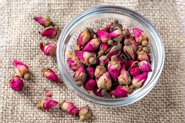 Dried rose bud, which are used for making tea