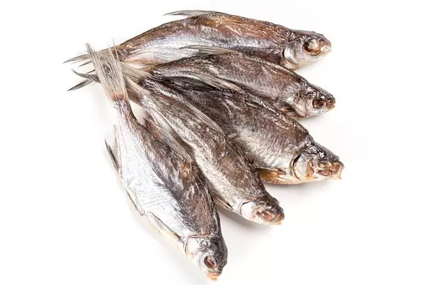 Dried salted roach fish, top view