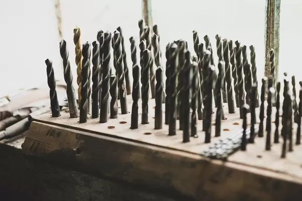 Drilling bits in a wooden organizer