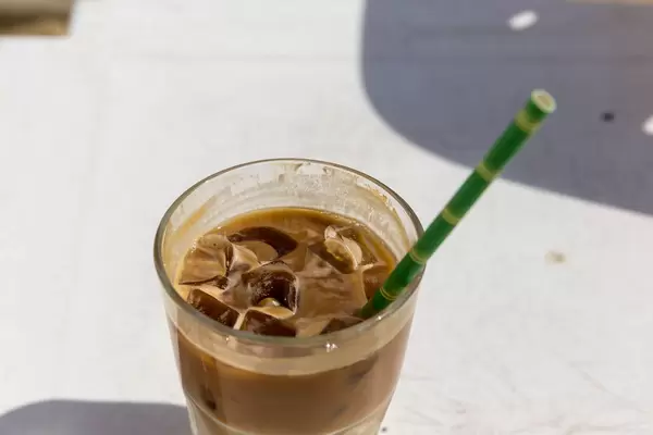 Drinking iced coffee at a Viennese bar