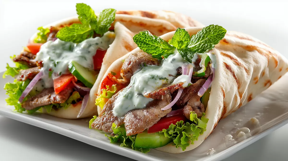 Drm Gyros im Fladenbrot mit Tzatziki und Minze