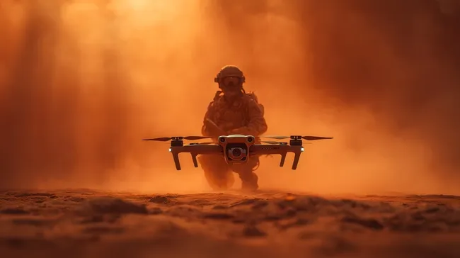 Drohne in Sandsturm während Militäreinsatz