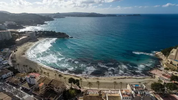 Drone photo of the beach in Peguera, Mallorca