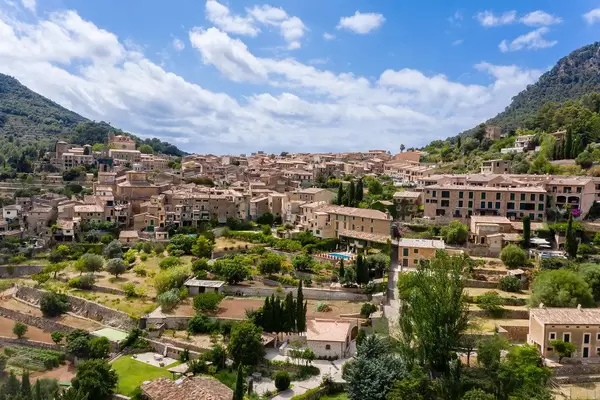 Drone photo of the village of Valldemossa, Mallorca, where Jorge Luis Borges and Frédéric Chopin lived