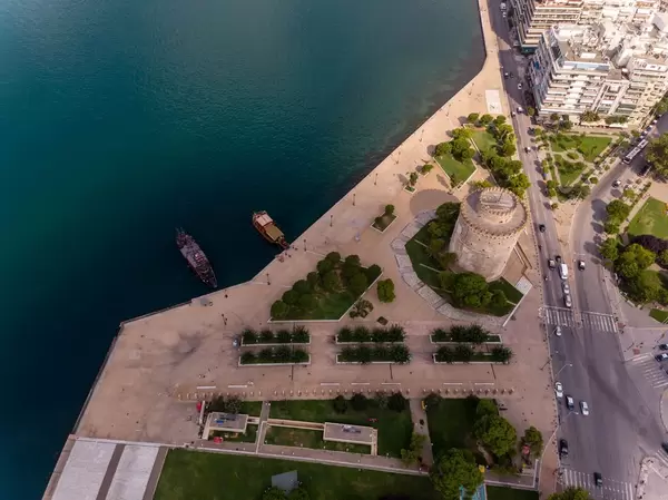 Drone photo of the White Tower of Thessaloniki