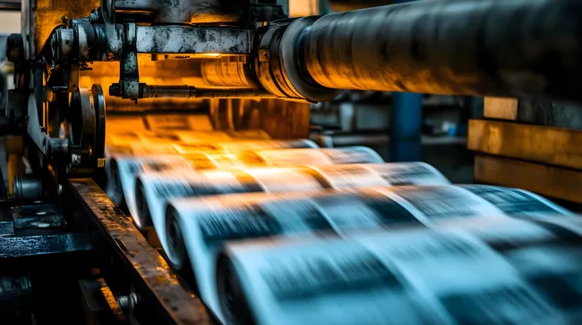Druckmaschine in Aktion mit rotierenden Walzen