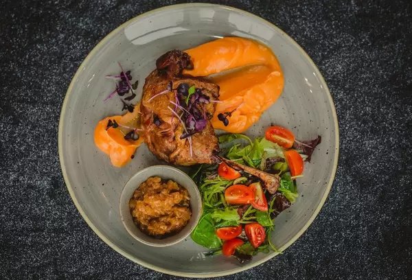 Duck confit and pumpkin puree