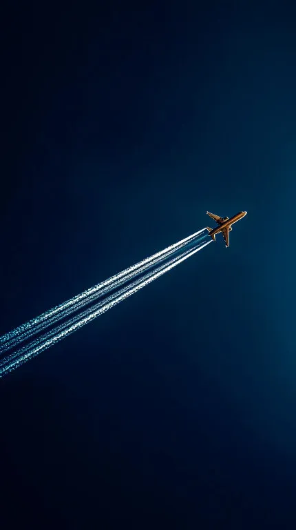 Düsenflugzeug am Himmel mit Kondensstreifen