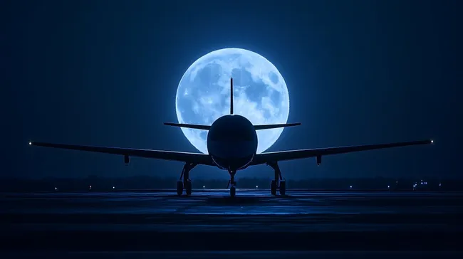 Düsenflugzeug vor Vollmondnacht am Himmel