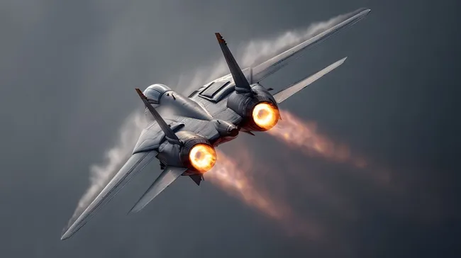 Düsengetriebener Kampfjet mit Nachbrenner im Flug