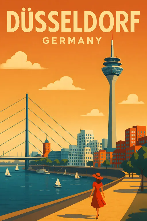 Düsseldorf, Deutschland: Skyline am Rheinufer