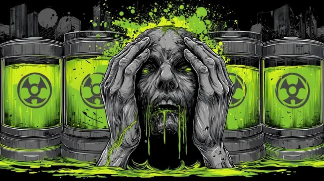 Düster-apokalyptische Szene mit radioaktiven Gifttanks