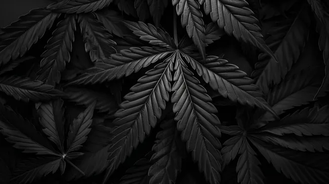 Düstere Cannabisblätter in Schwarz-Weiß