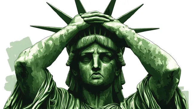 Düstere Freiheitsstatue - Illustration in Angst und Sorge