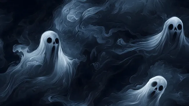 Düstere Geisterwesen schweben in mystischer Umgebung