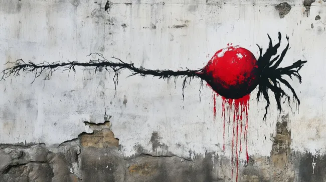 Düstere Kunstlandschaft mit blutendem Objekt