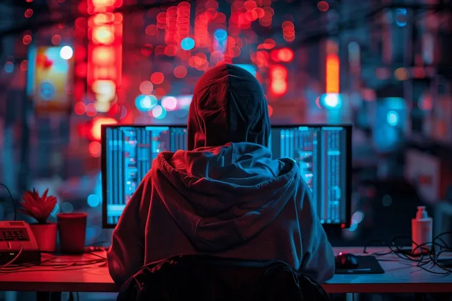 Düstere nächtliche Szene mit Neonlichtern