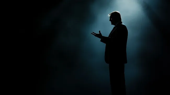 Düstere Silhouette einer Führungspersönlichkeit auf dunkler Bühne