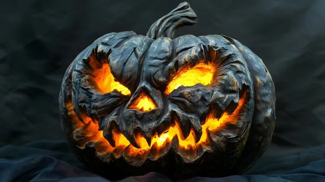 Düsterer Halloween-Kürbis mit leuchtendem Gesicht