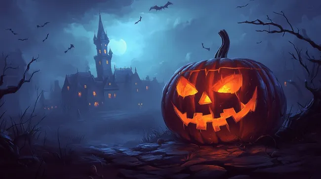 Düsteres Halloween-Motiv mit leuchtenden Kürbissen