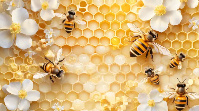 Duftende Honigwaben mit fleißigen Bienen