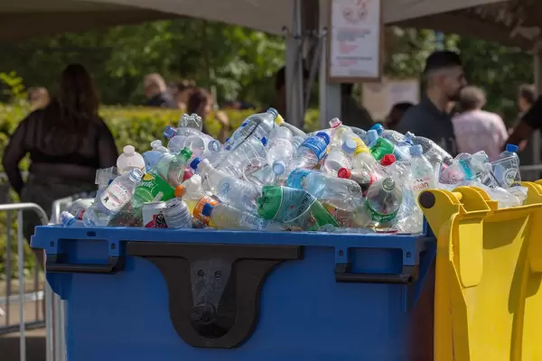Dumpster filled with empty Plastic Bottles and Cans at Tomorrowland Festival 2019