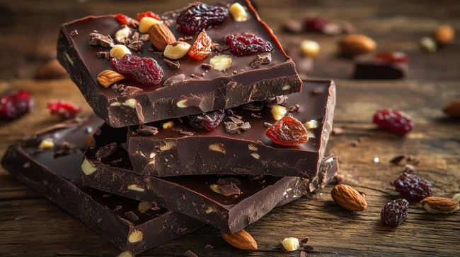 Dunkle Schokolade mit Nüssen und Trockenfrüchten