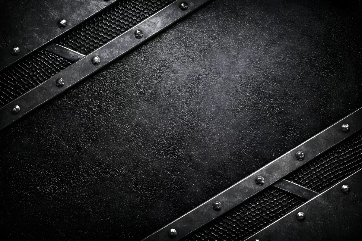 Dunkles Metall-Hintergrundbild mit Nieten und Gitter