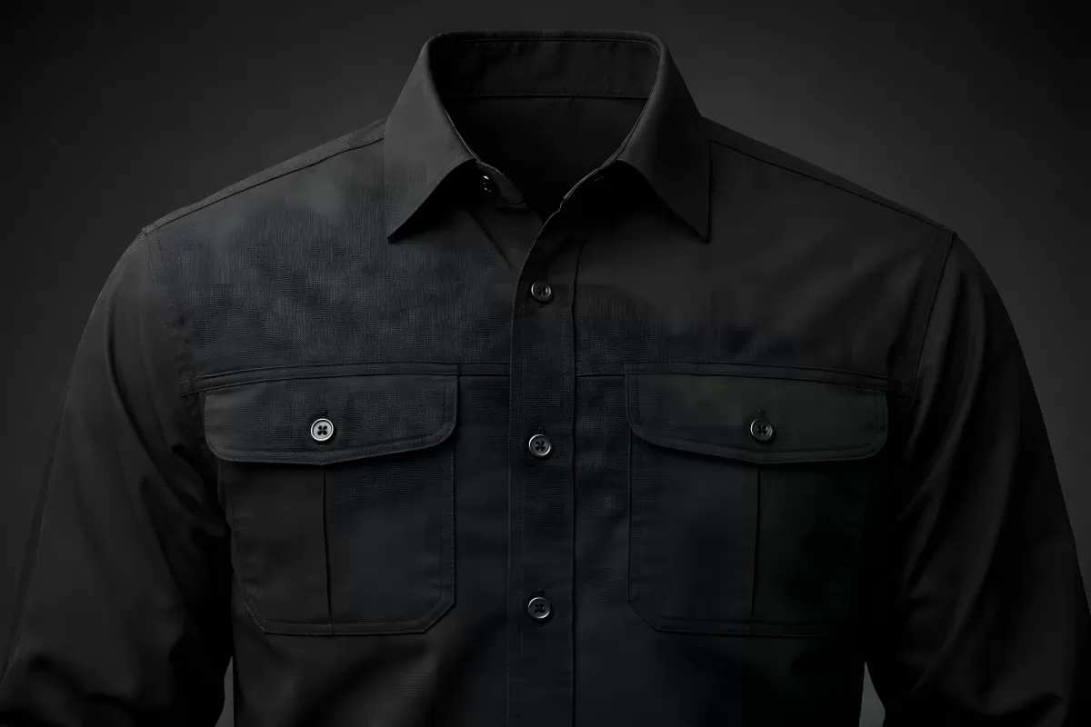 Dunkles, stilvolles Hemd mit Taschen und Knöpfen