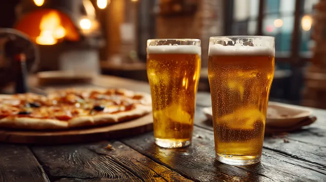 Durstlöschendes Feierabendbier mit köstlicher Pizza