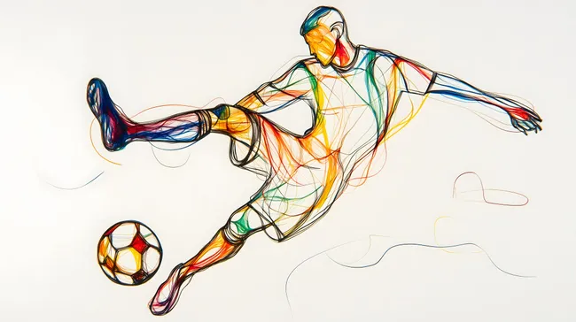 Dynamische Fußballspieler-Illustration in bunter Optik