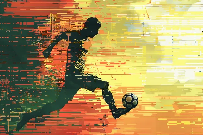 Dynamische Fußballspieler-Silhouette im Pixelstil
